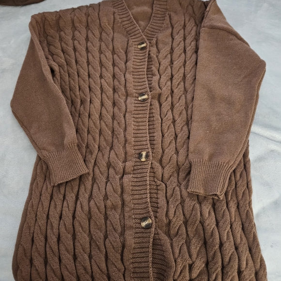 Sweaters - Brown Cable Knit Cardigan